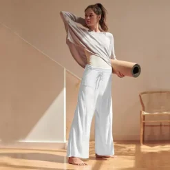 Women's Plus Size Cotton Linen Pants High Waist Solid Color Drawstring Wide Leg Comfy Breathable Quick Dry Micro-elastic Black White Dark Navy Blue Summer Spring Fall Loose Fit