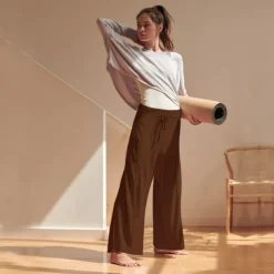 Women's Plus Size Cotton Linen Pants High Waist Solid Color Drawstring Wide Leg Comfy Breathable Quick Dry Micro-elastic Black White Dark Navy Blue Summer Spring Fall Loose Fit