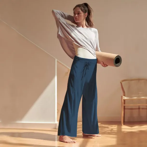 Women's Plus Size Cotton Linen Pants High Waist Solid Color Drawstring Wide Leg Comfy Breathable Quick Dry Micro-elastic Black White Dark Navy Blue Summer Spring Fall Loose Fit