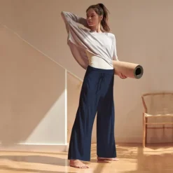 Women's Plus Size Cotton Linen Pants High Waist Solid Color Drawstring Wide Leg Comfy Breathable Quick Dry Micro-elastic Black White Dark Navy Blue Summer Spring Fall Loose Fit