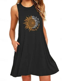 Women's Plus Size Loungewear Nightgown Nightshirt Dress Flower Basic Casual Comfort Home Daily Vacation Cotton Breathable Crew Neck Sleeveless Pocket Summer Spring Home Outfits