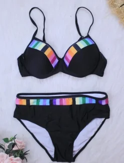 Women's Plus Size Swimwear Bikini 2 Piece Swimsuit 2 Piece Push Up Sexy High Waisted for Big Busts Beach Wear Chic & Modern Color Block Bathing Suits