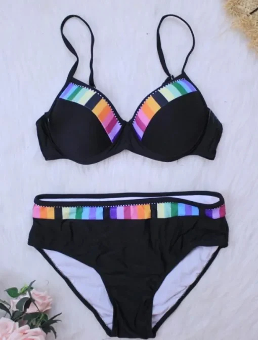 Women's Plus Size Swimwear Bikini 2 Piece Swimsuit 2 Piece Push Up Sexy High Waisted for Big Busts Beach Wear Chic & Modern Color Block Bathing Suits