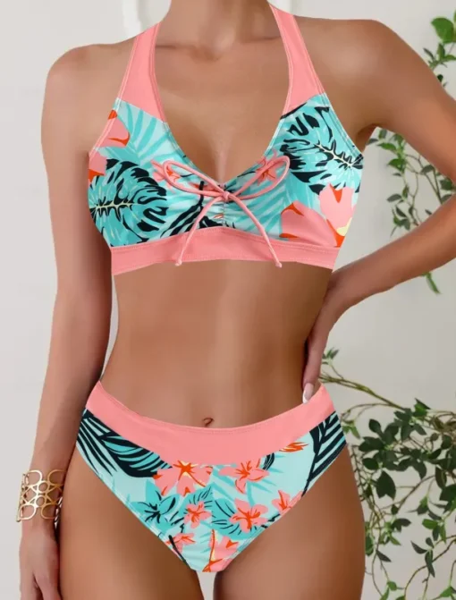 Women's Plus Size Swimwear Bikini Tankini 2 Piece Cheeky Swimsuit Deep V Push Up Knitted Stylish Beach Wear Flag Tropical Plunge Sleeveless Bathing Suits