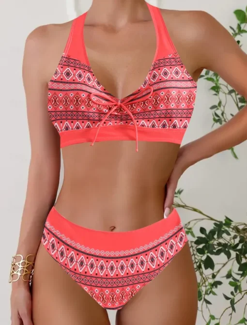 Women's Plus Size Swimwear Bikini Tankini 2 Piece Cheeky Swimsuit Deep V Push Up Knitted Stylish Beach Wear Flag Tropical Plunge Sleeveless Bathing Suits