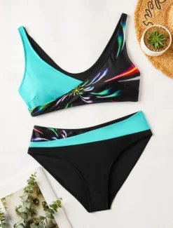 Women's Plus Size Swimwear Bikini Swimsuit 2 Piece Cut Out Push Up Summer Graphic Sleeveless Bathing Suits