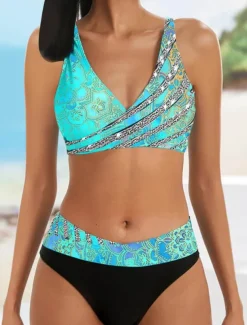 Women's Plus Size Swimwear Bikini Swimsuit 2 Piece Cut Out Push Up Summer Graphic Sleeveless Bathing Suits