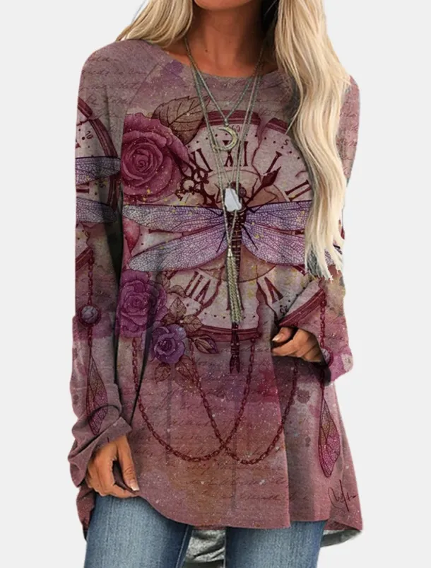 Women's Plus Size T Shirt Tunic Shirts Geometric Plaid Vintage Tunic Ethnic Long Sleeve Round Neck Long Tops Casual Print Marron Yellow Light Green Wine Red Fall & Winter Prefall