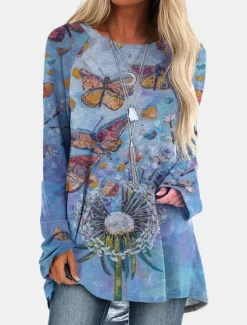 Women's Plus Size T Shirt Tunic Shirts Geometric Plaid Vintage Tunic Ethnic Long Sleeve Round Neck Long Tops Casual Print Marron Yellow Light Green Wine Red Fall & Winter Prefall