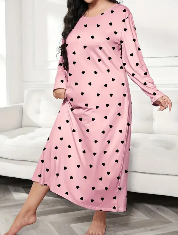 Women's Plus Size Valentine Dress Pajamas Sleepwear Heart Butterfly Fashion Casual Home Bed Comfort Breathable Crew Neck Long Sleeve Spring Home Outfits