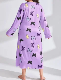 Women's Plus Size Valentine Dress Pajamas Sleepwear Heart Butterfly Fashion Casual Home Bed Comfort Breathable Crew Neck Long Sleeve Spring Home Outfits