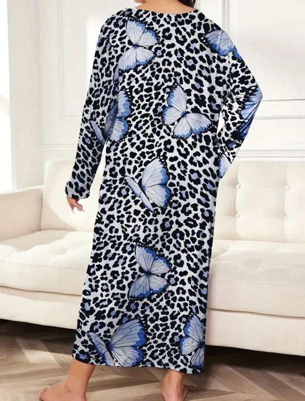 Women's Plus Size Valentine Dress Pajamas Sleepwear Heart Butterfly Fashion Casual Home Bed Comfort Breathable Crew Neck Long Sleeve Spring Home Outfits