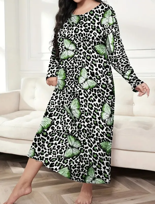 Women's Plus Size Valentine Dress Pajamas Sleepwear Heart Butterfly Fashion Casual Home Bed Comfort Breathable Crew Neck Long Sleeve Spring Home Outfits