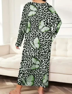 Women's Plus Size Valentine Dress Pajamas Sleepwear Heart Butterfly Fashion Casual Home Bed Comfort Breathable Crew Neck Long Sleeve Spring Home Outfits