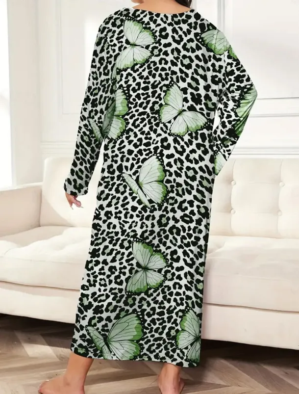 Women's Plus Size Valentine Dress Pajamas Sleepwear Heart Butterfly Fashion Casual Home Bed Comfort Breathable Crew Neck Long Sleeve Spring Home Outfits