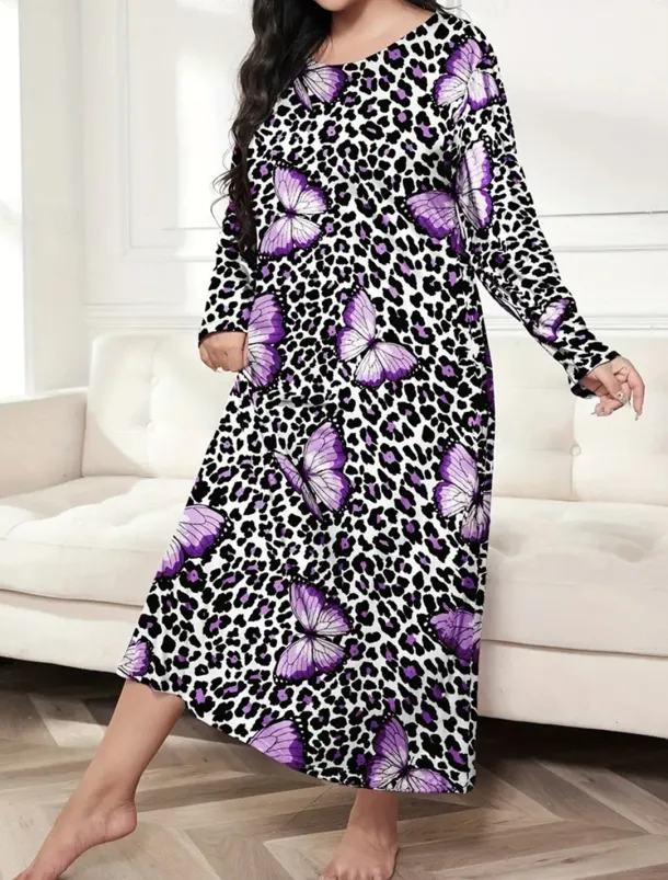 Women's Plus Size Valentine Dress Pajamas Sleepwear Heart Butterfly Fashion Casual Home Bed Comfort Breathable Crew Neck Long Sleeve Spring Home Outfits