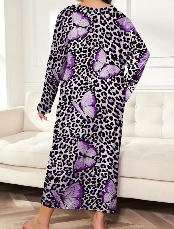 Women's Plus Size Valentine Dress Pajamas Sleepwear Heart Butterfly Fashion Casual Home Bed Comfort Breathable Crew Neck Long Sleeve Spring Home Outfits