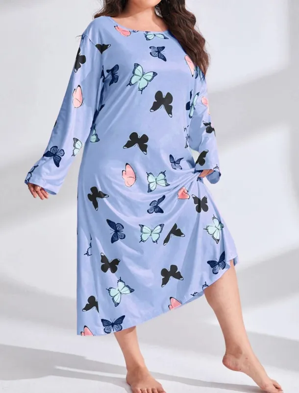 Women's Plus Size Valentine Dress Pajamas Sleepwear Heart Butterfly Fashion Casual Home Bed Comfort Breathable Crew Neck Long Sleeve Spring Home Outfits