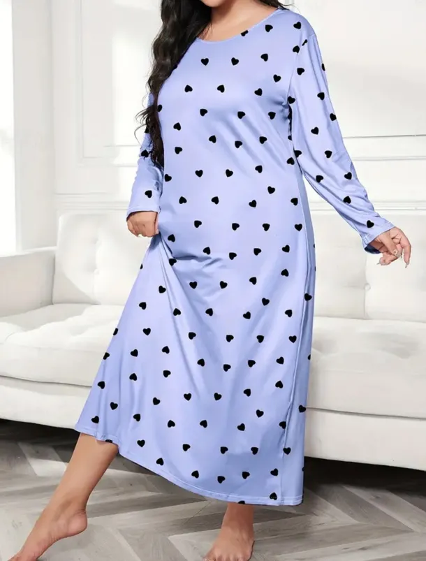 Women's Plus Size Valentine Dress Pajamas Sleepwear Heart Butterfly Fashion Casual Home Bed Comfort Breathable Crew Neck Long Sleeve Spring Home Outfits