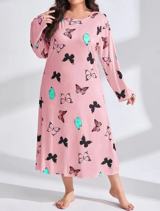 Women's Plus Size Valentine Dress Pajamas Sleepwear Heart Butterfly Fashion Casual Home Bed Comfort Breathable Crew Neck Long Sleeve Spring Home Outfits