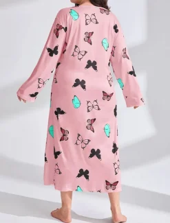 Women's Plus Size Valentine Dress Pajamas Sleepwear Heart Butterfly Fashion Casual Home Bed Comfort Breathable Crew Neck Long Sleeve Spring Home Outfits