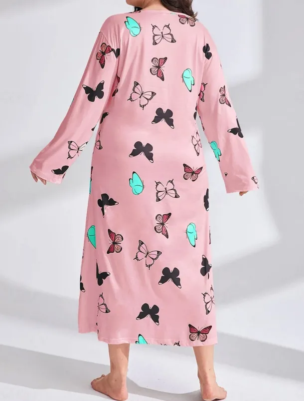 Women's Plus Size Valentine Dress Pajamas Sleepwear Heart Butterfly Fashion Casual Home Bed Comfort Breathable Crew Neck Long Sleeve Spring Home Outfits