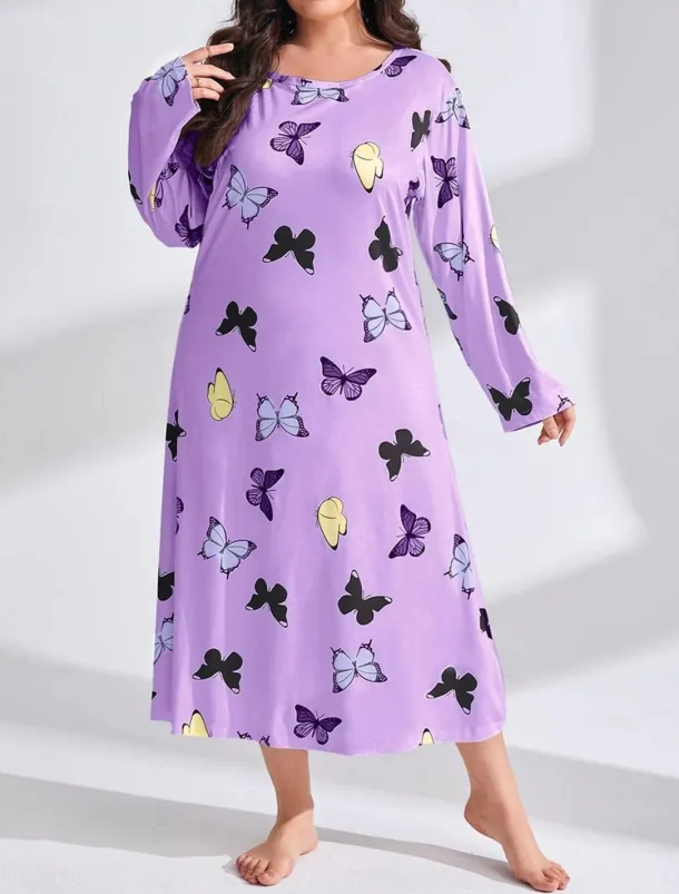 Women's Plus Size Valentine Dress Pajamas Sleepwear Heart Butterfly Fashion Casual Home Bed Comfort Breathable Crew Neck Long Sleeve Spring Home Outfits