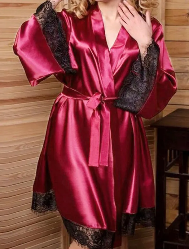 Women's Plus Size Valentine Dress Pajamas Bathrobe Silk Robe Pure Color Simple Casual Comfort Home Daily Wedding Party Satin Silk Breathable V Wire Long Sleeve Summer Fall Home Outfits