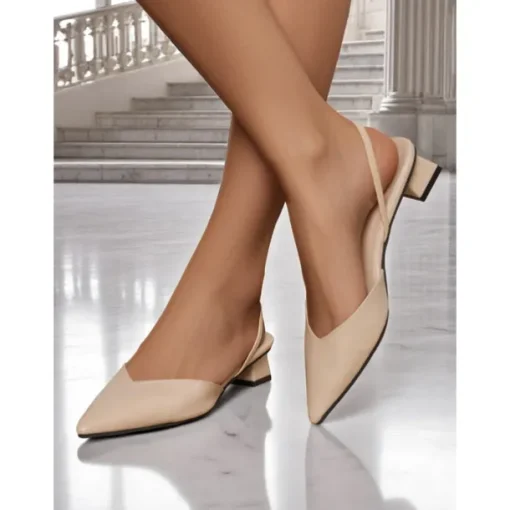 Women's Pointed Toe Slingback Pumps – Low Heel Faux Leather Heels for Elegant Office and Dress Occasions