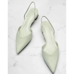 Women's Pointed Toe Slingback Pumps – Low Heel Faux Leather Heels for Elegant Office and Dress Occasions