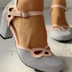 Women's Polka Dot Block Heel Mary Jane Shoes – Retro Round Toe Pumps with Ankle Strap for Casual Wear, Parties & Vintage Outfits