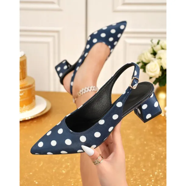 Women's Polka Dot Slingback Block Heel Pumps – Vintage 1950s Style Dress Shoes for Parties, Office, and Retro Events