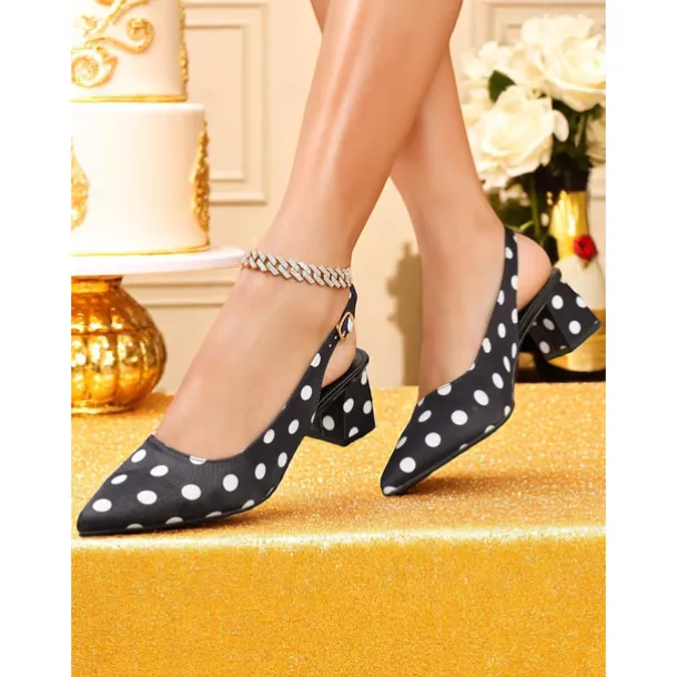 Women's Polka Dot Slingback Block Heel Pumps – Vintage 1950s Style Dress Shoes for Parties, Office, and Retro Events