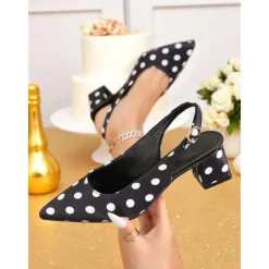 Women's Polka Dot Slingback Block Heel Pumps – Vintage 1950s Style Dress Shoes for Parties, Office, and Retro Events