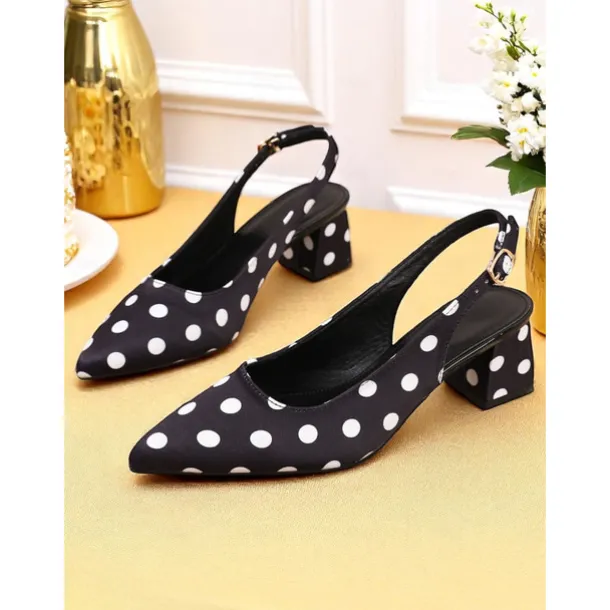 Women's Polka Dot Slingback Block Heel Pumps – Vintage 1950s Style Dress Shoes for Parties, Office, and Retro Events