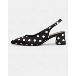 Women's Polka Dot Slingback Block Heel Pumps – Vintage 1950s Style Dress Shoes for Parties, Office, and Retro Events