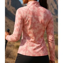 Women's Polo Sweatshirt Hiking top Long Sleeve Stand Collar Top Outdoor Breathable Quick Dry Lightweight Elastic Slim Quarter-Zip Pullover Polyester Pink Green Khaki Tennis Golf Running