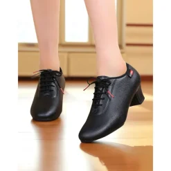 Women's Professional Dance Shoes - Burgundy Lace-Up Practice Heels with Comfortable Block Heel and Soft Leather Finish, Ideal for Ballroom, Latin and Jazz Dance Training