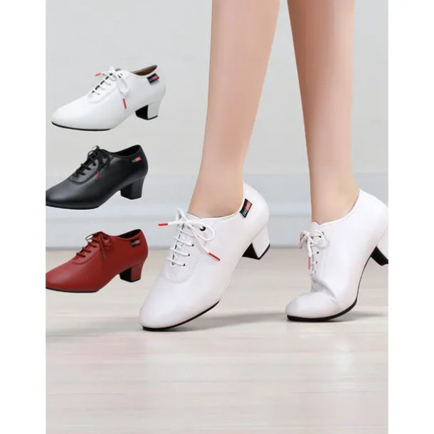 Women's Professional Dance Shoes - Burgundy Lace-Up Practice Heels with Comfortable Block Heel and Soft Leather Finish, Ideal for Ballroom, Latin and Jazz Dance Training