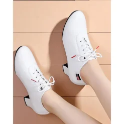 Women's Professional Dance Shoes - Burgundy Lace-Up Practice Heels with Comfortable Block Heel and Soft Leather Finish, Ideal for Ballroom, Latin and Jazz Dance Training