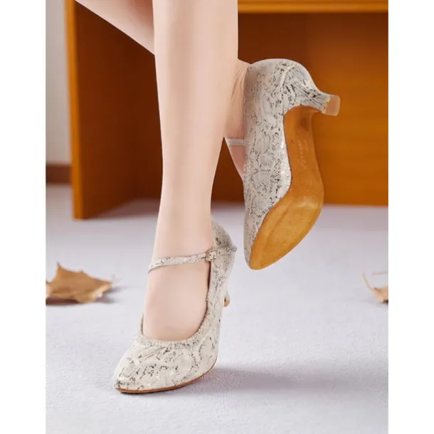 Women's Professional Snake Print Dance Shoes with Adjustable Ankle Strap and Mid Heel for Ballroom and Latin Dance