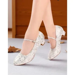 Women's Professional Snake Print Dance Shoes with Adjustable Ankle Strap and Mid Heel for Ballroom and Latin Dance