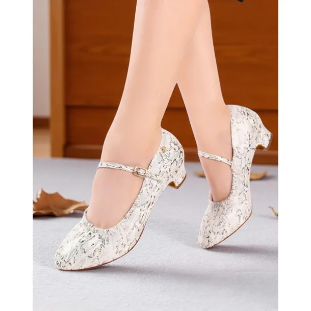 Women's Professional Snake Print Dance Shoes with Adjustable Ankle Strap and Mid Heel for Ballroom and Latin Dance