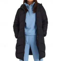 Women's Puffer Jacket Hoodie Jacket Hiking Windbreaker Winter Outdoor Thermal Warm Windproof Outerwear Winter Jacket Full Length Visible Zipper Fishing Camping / Hiking / Caving Traveling Black Red