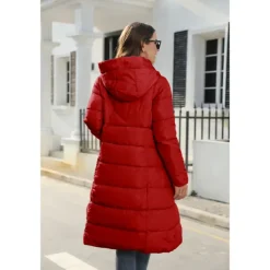 Women's Puffer Jacket Hoodie Jacket Hiking Windbreaker Winter Outdoor Thermal Warm Windproof Outerwear Winter Jacket Full Length Visible Zipper Fishing Camping / Hiking / Caving Traveling Black Red