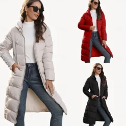 Women's Puffer Jacket Hoodie Jacket Hiking Windbreaker Winter Outdoor Thermal Warm Windproof Outerwear Winter Jacket Full Length Visible Zipper Fishing Camping / Hiking / Caving Traveling Black Red