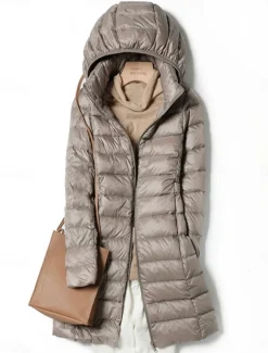Women's Puffer Jacket Warm Breathable Zipper Pocket Casual Plain Vacation Street Daily Wear Going out Zipper Long Hoodie Regular Fit Long Sleeve Outerwear Wine Red Fuchsia Fall Winter