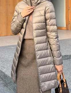 Women's Puffer Jacket Warm Breathable Zipper Pocket Casual Plain Vacation Street Daily Wear Going out Zipper Long Hoodie Regular Fit Long Sleeve Outerwear Wine Red Fuchsia Fall Winter
