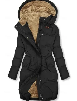 Women's Puffer Jacket Winter Windproof Jacket Winter Coat Comfortable Street Casual Daily Zipper Pocket Hoodie Casual Street Style Plain Regular Fit Outerwear Long Sleeve Winter Fall Green