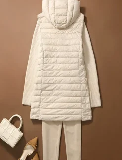 Women's Puffer Vest Warm Breathable Zipper Pocket Casual Plain Vacation Street Daily Wear Going out Zipper Long Hoodie Regular Fit Sleeveless Outerwear Black Pink Beige Fall Winter